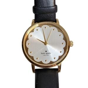 Kate Spade New York Metro Scallop Three-Hand Black Leather Watch